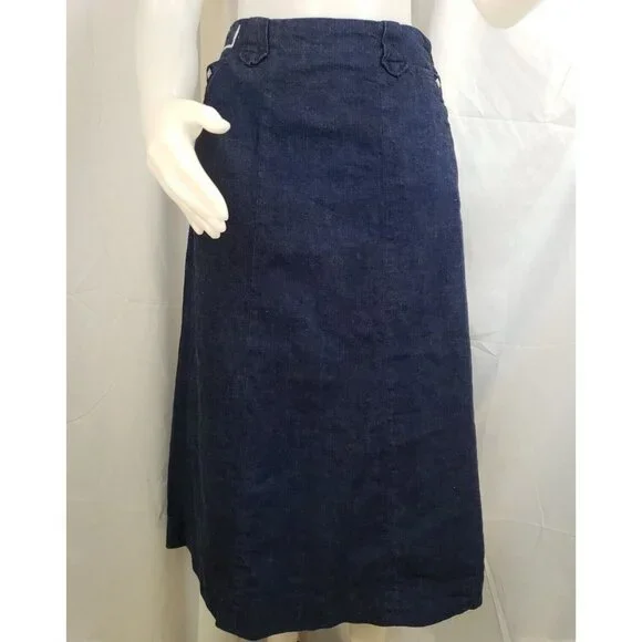 Levis Shorthorn Denim Skirt Sanforized Western Diamond Pearl Snap ALine Midi Vtg